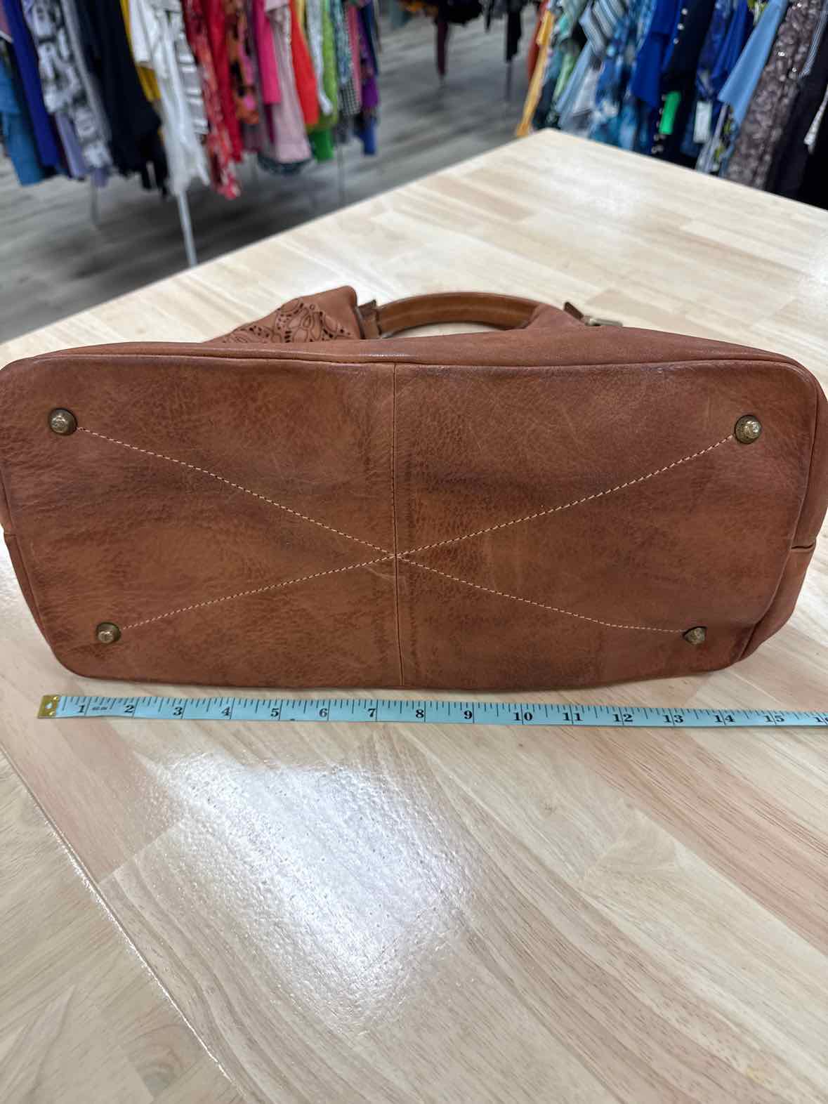 Sundance Tan Laser Cut Leather Boho Preloved Handbag
