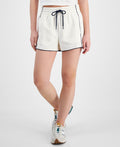 Hippie Rose Juniors' Contrast-Piped Pull-on Sweatshorts - White W/ Navy - M