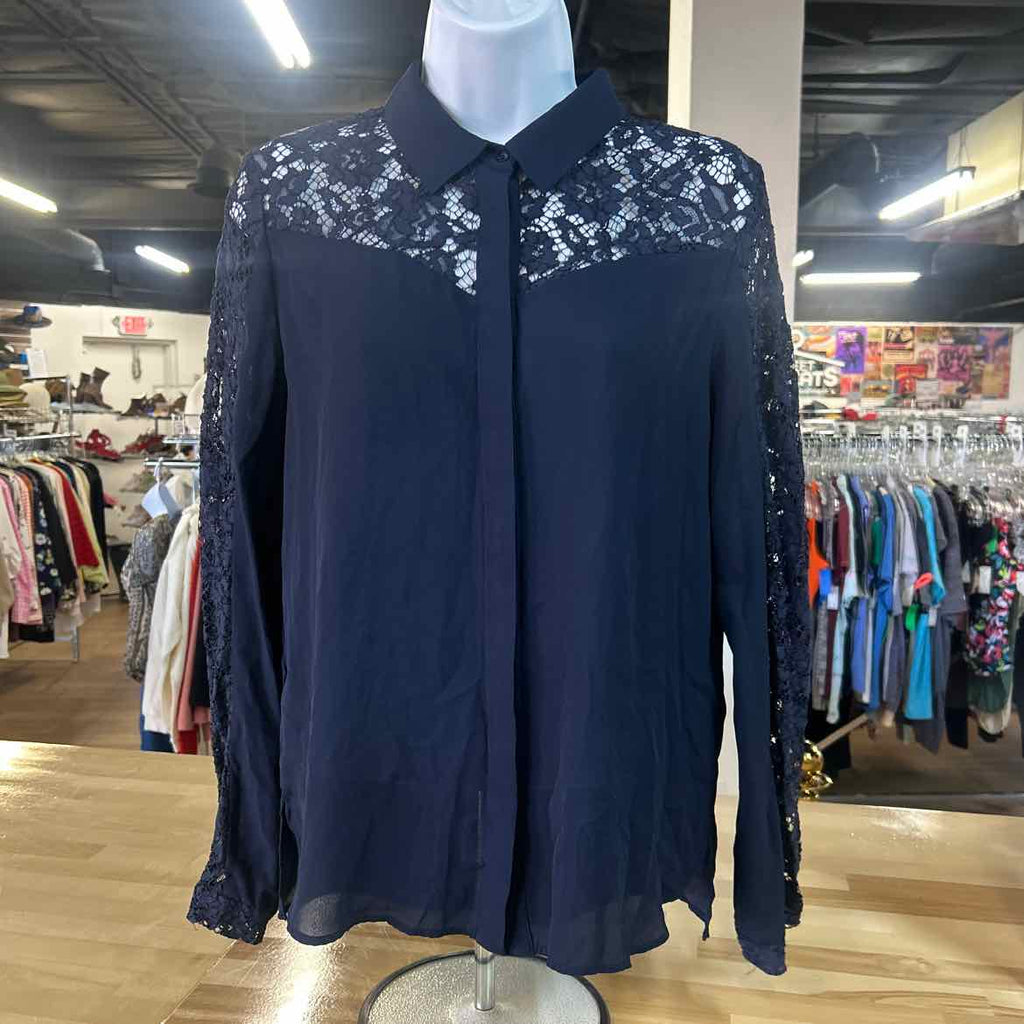 zara Size M Navy Preloved Button Down LS