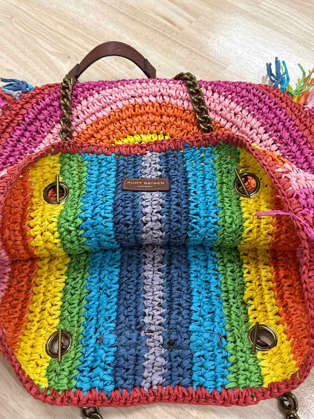 Kurt Geiger Chelsea Rainbow Stripe  Raffia Tote Preloved Handbag