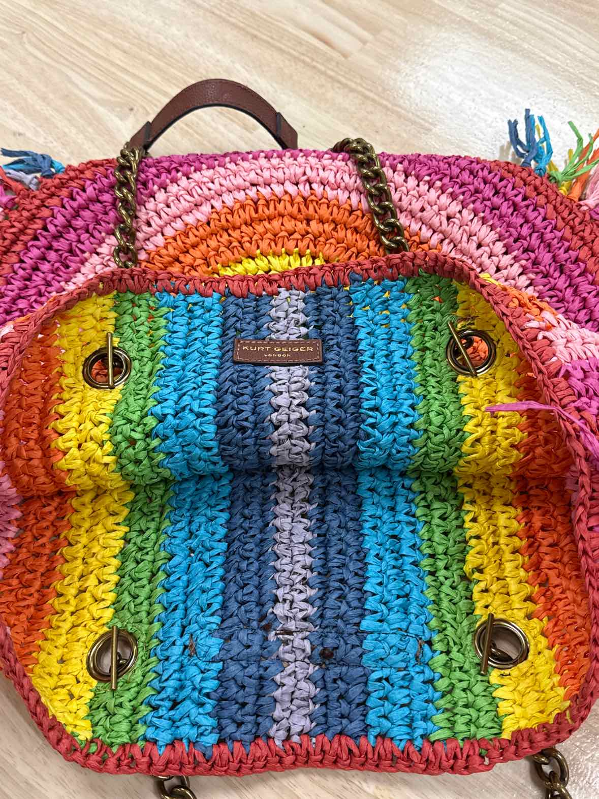Kurt Geiger Chelsea Rainbow Stripe  Raffia Tote Preloved Handbag