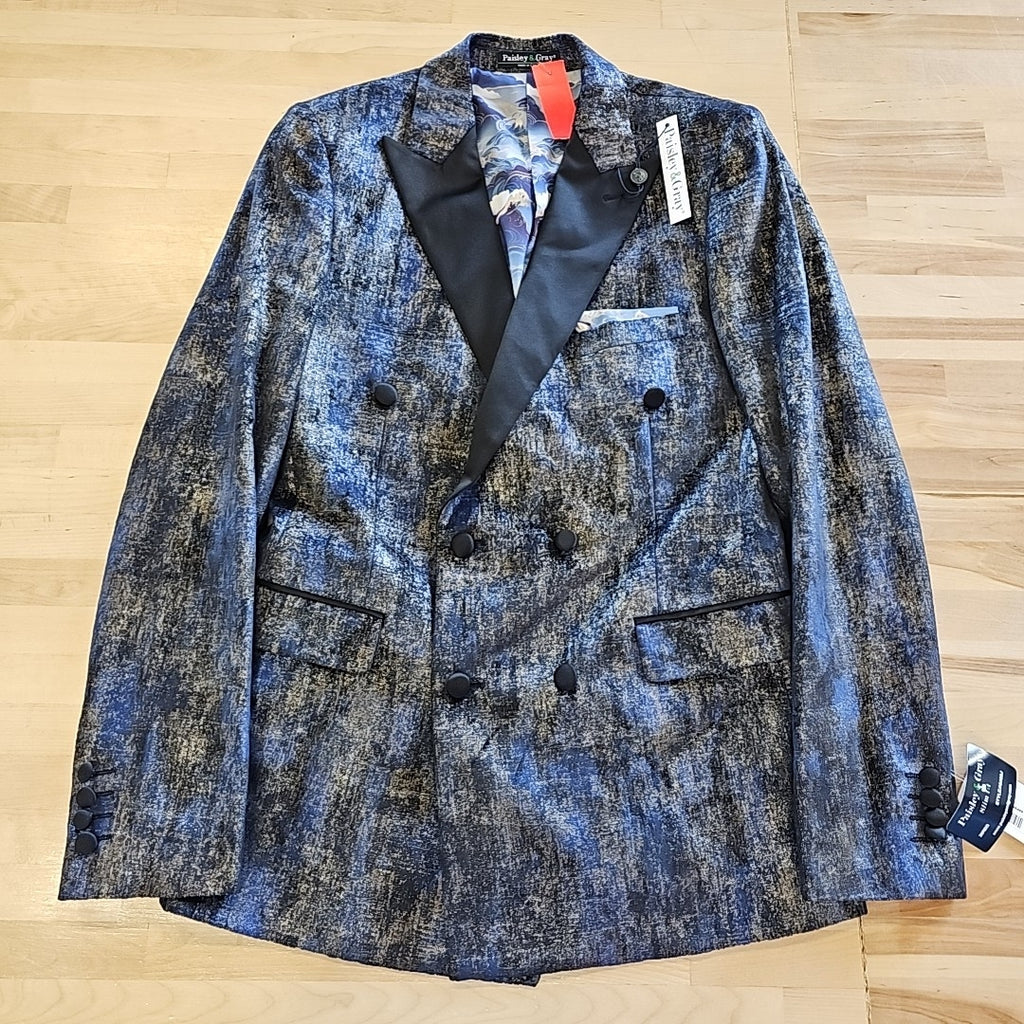 Paisley & Gray Men's Slim-Fit Double-Breasted Tuxedo Jacket - Blue and Gold