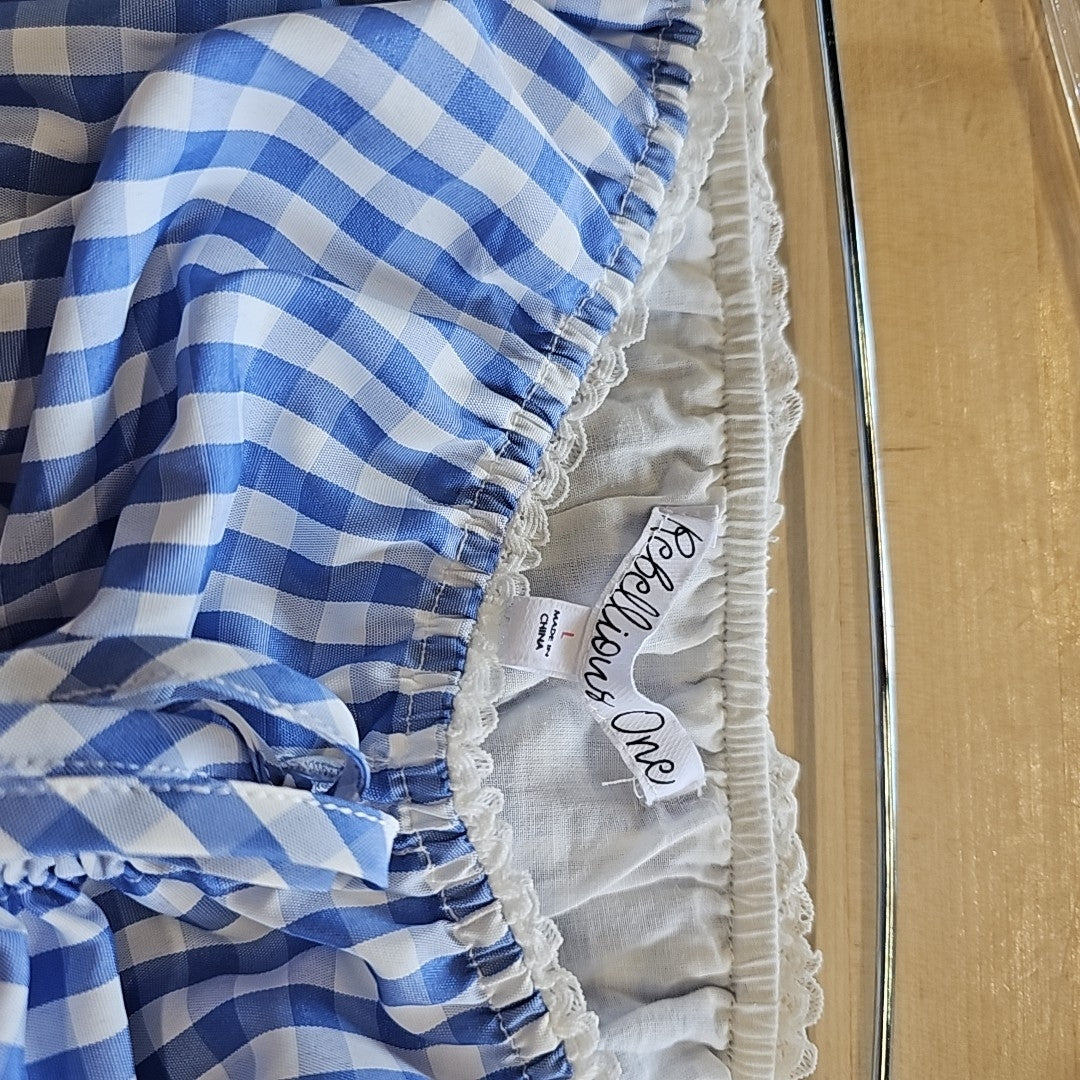 Rebellious One Juniors' Gingham Shirred Strapless Top - Baby Blue