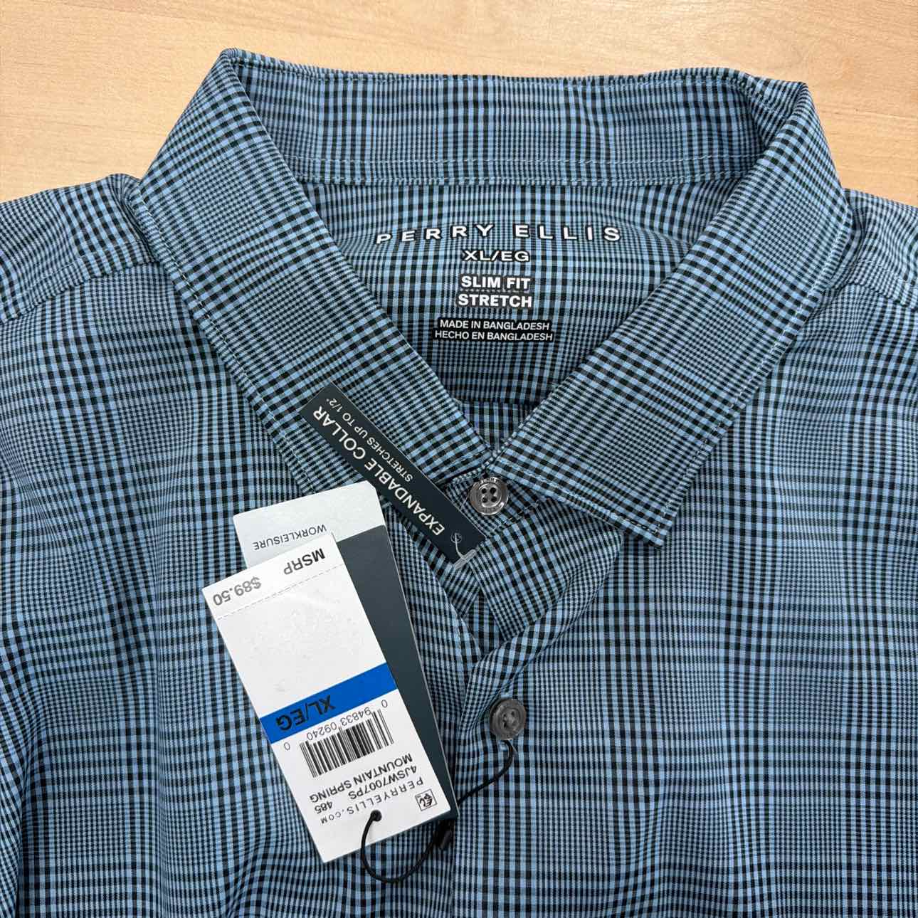 Perry Ellis Men's Slim-Fit Stretch Glen Plaid Button-Down Shirt