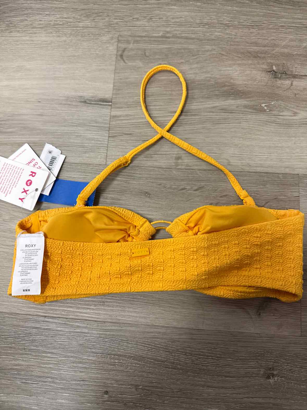 Roxy Size M Haleiwa Textured Bandeau Bikini Top - Yellow