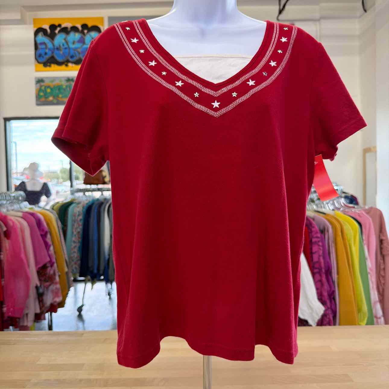 Karen Scott Size L Red Preloved T-shirt