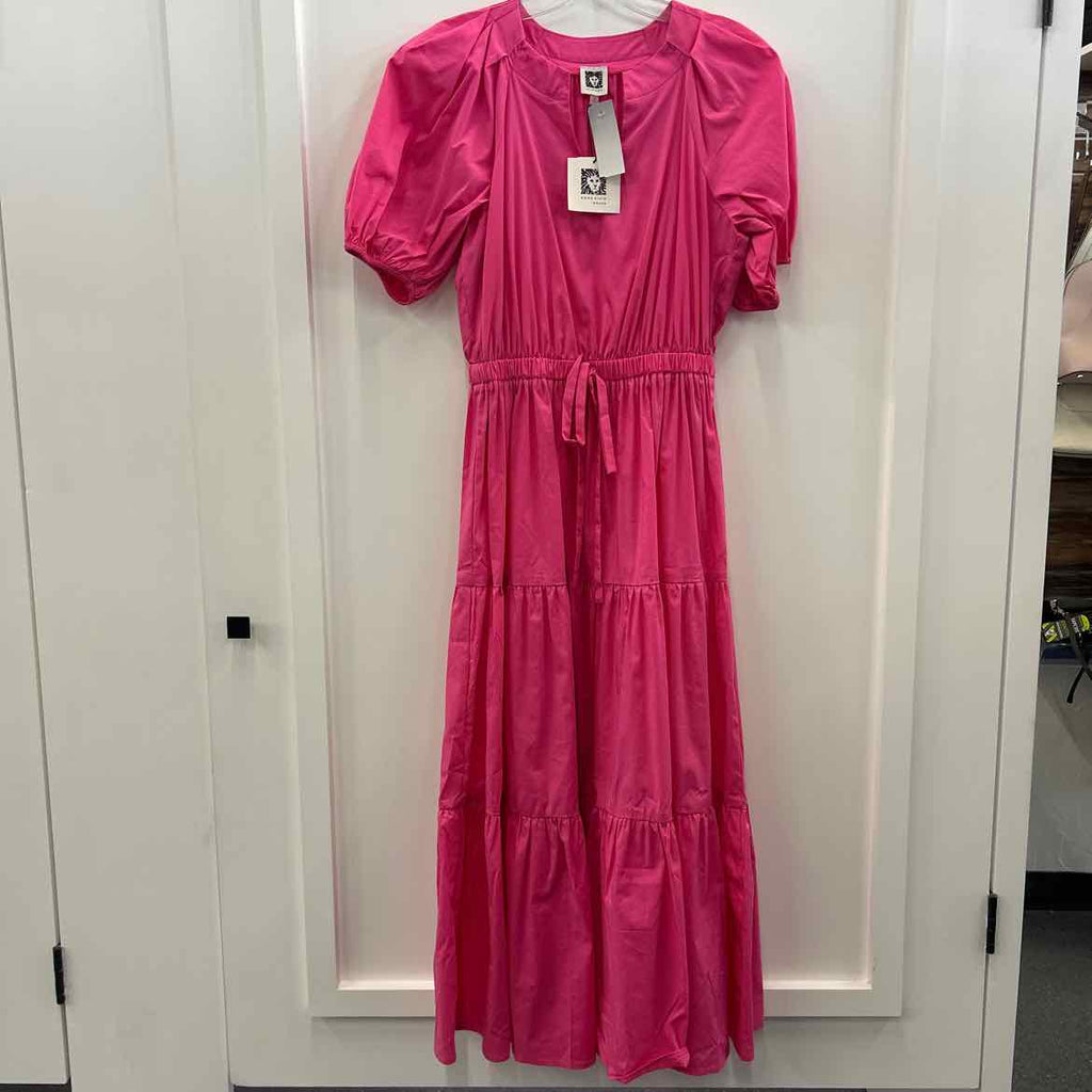 Anne Klein XS Poplin Tiered Puff Sleeve MIDI Dress