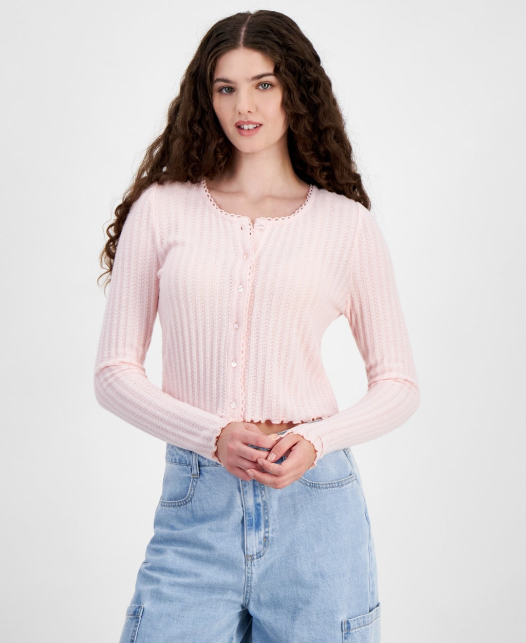 Celebrity Pink Juniors' Cozy Button-up Pointelle Knit - Ballet Slipper
