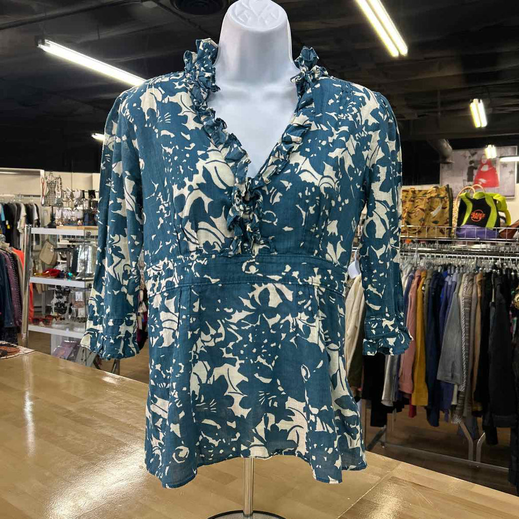 J Crew Size S/M Blue White Preloved Blouse LS