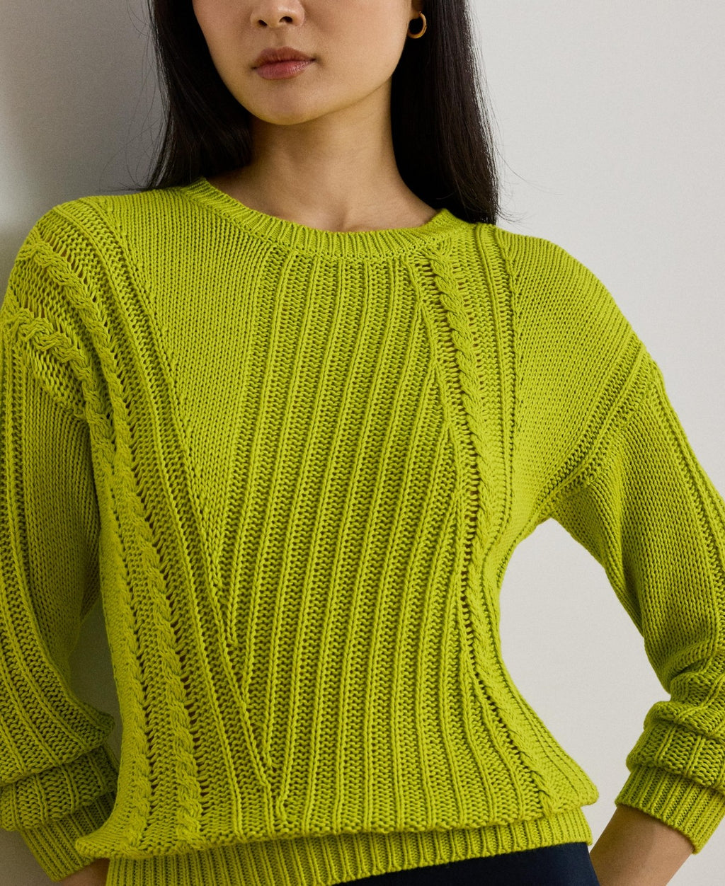 Lauren Ralph Lauren Women's Pointelle-Knit Cotton Crewneck Sweater - Lime Chartr