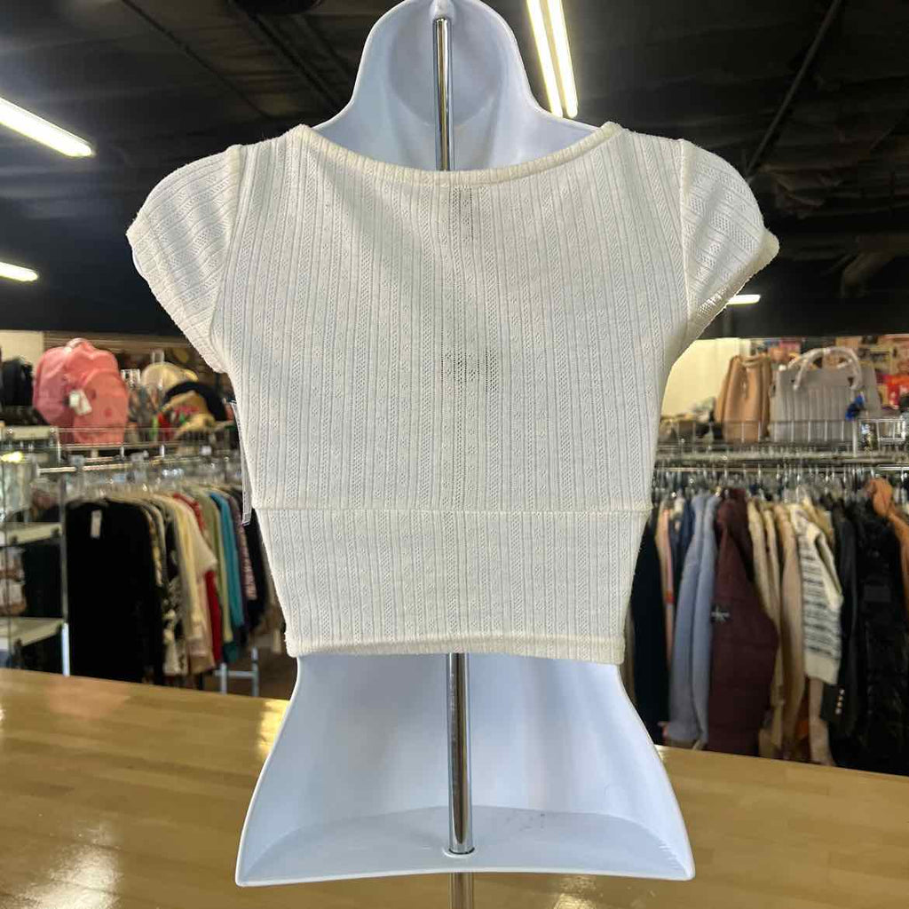 Princess Polly Size 2 White Preloved T-Shirt SS