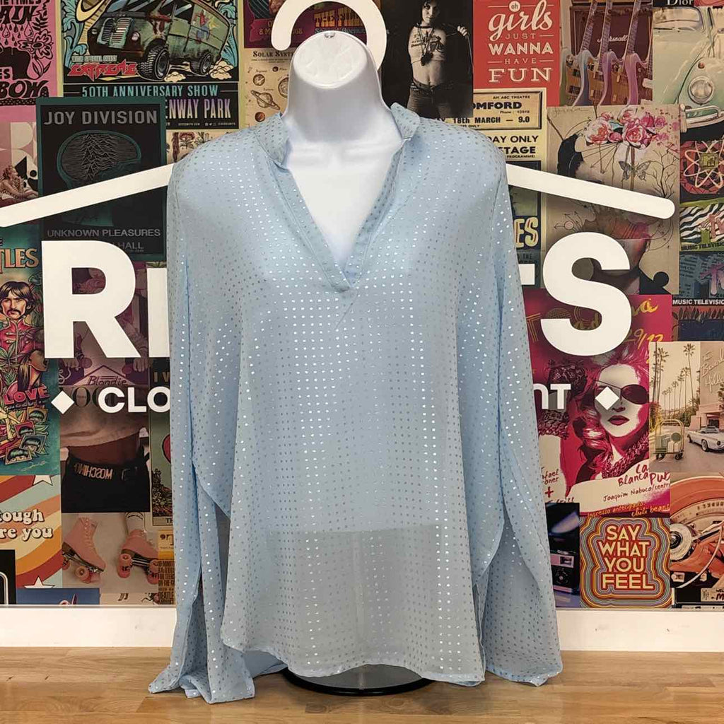 Impact Size M Blue Silver Sheer Preloved Blouse LS