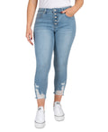 Indigo Rein Juniors' Mid Rise Button Fly Distressed Cropped Curvy Jeans - 5