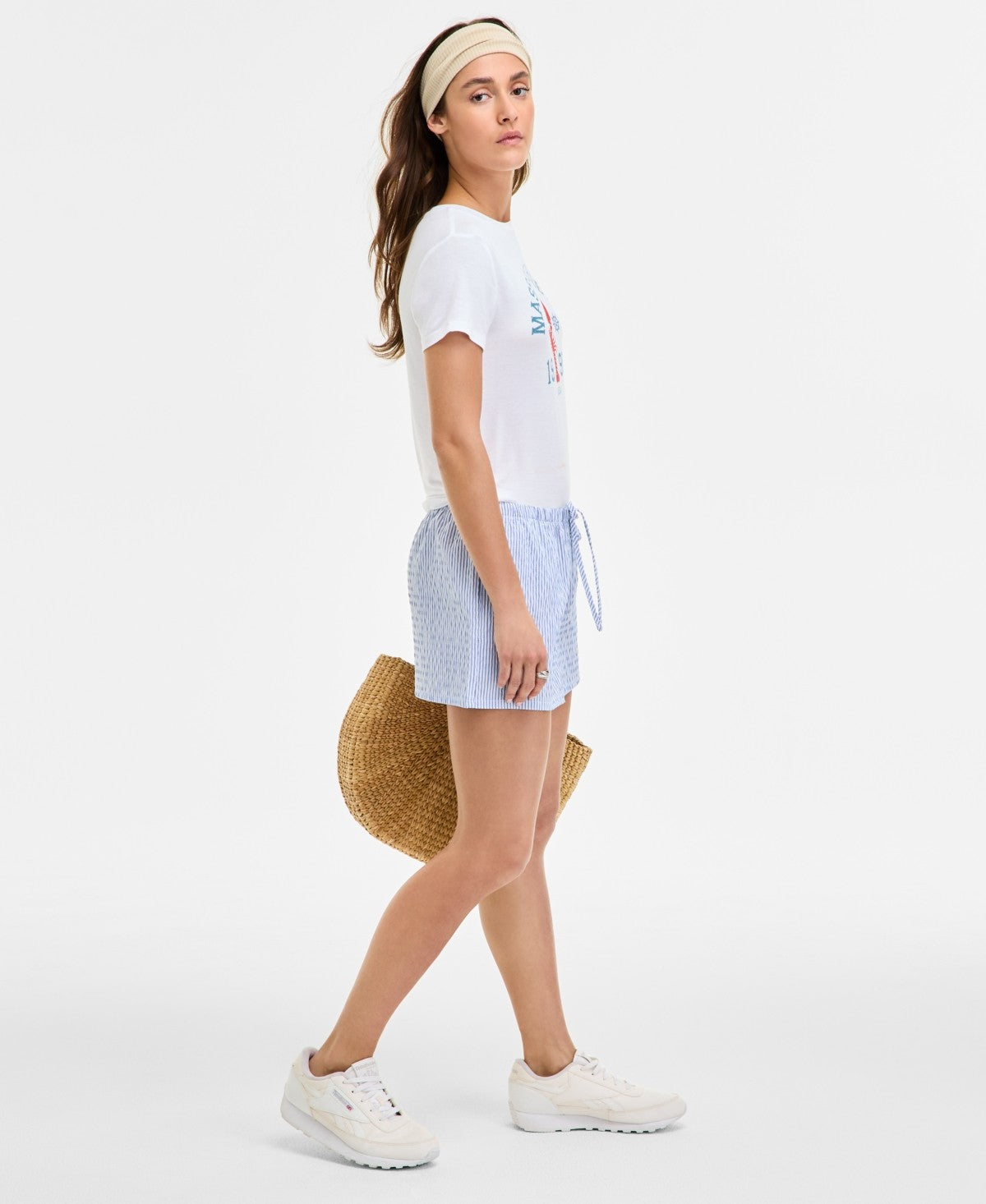 Hippie Rose Juniors' Striped Drawstring Shorts - Blue Stripe - S