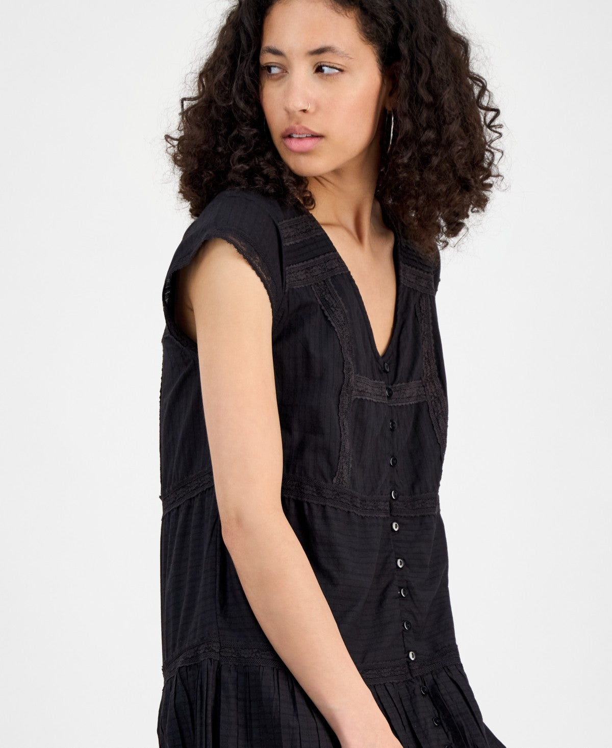 Lucky Brand Women's Cotton Button-Front Lace Mini Dress - Meteorite