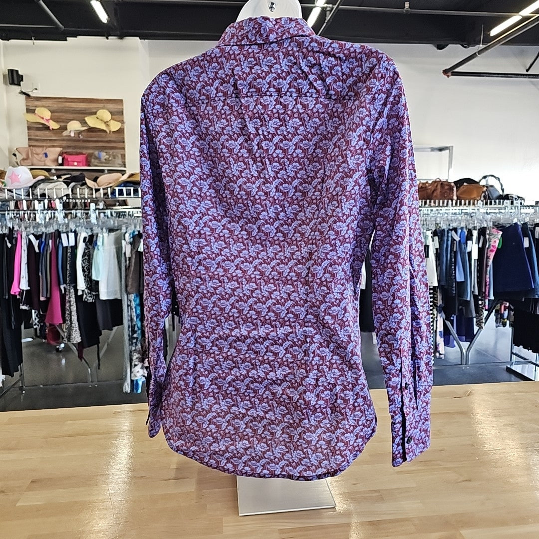 J Crew Size 0 Red & Purple Button Down Shirt