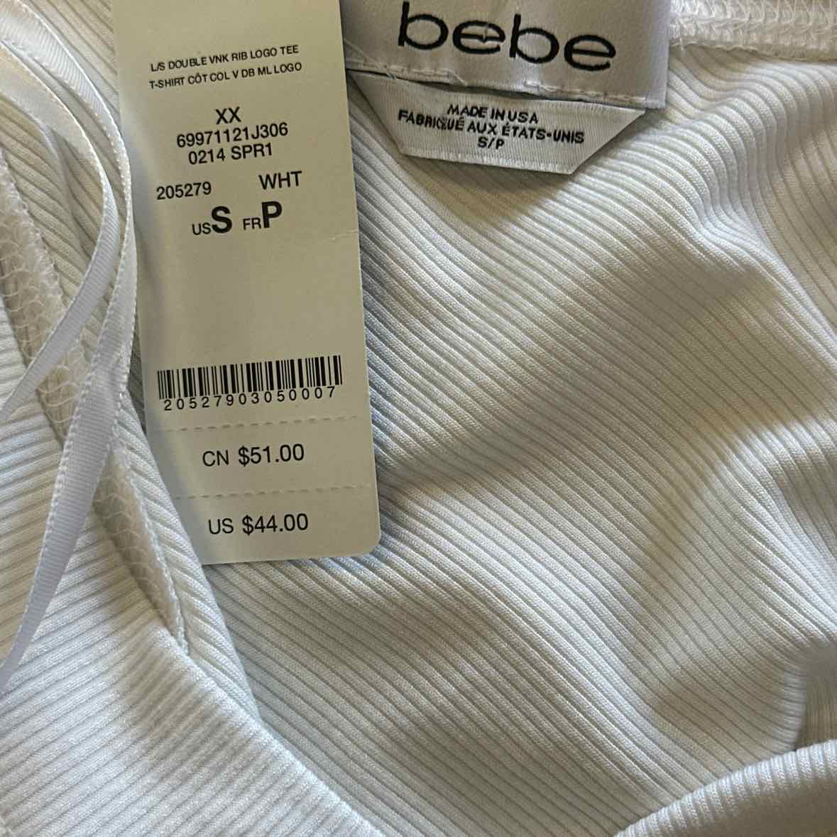 Bebe Size S White Long Sleeve