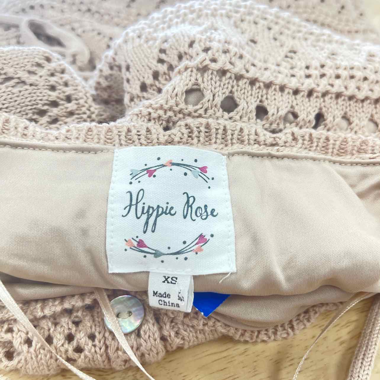 hippie rose Size XS Crochet Tie-Strap Mini Dress