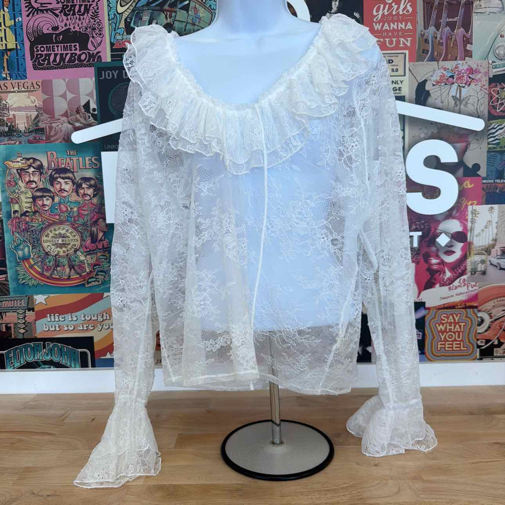 Steve Madden Size XL Hampton Sheer Ruffle Lace Blouse