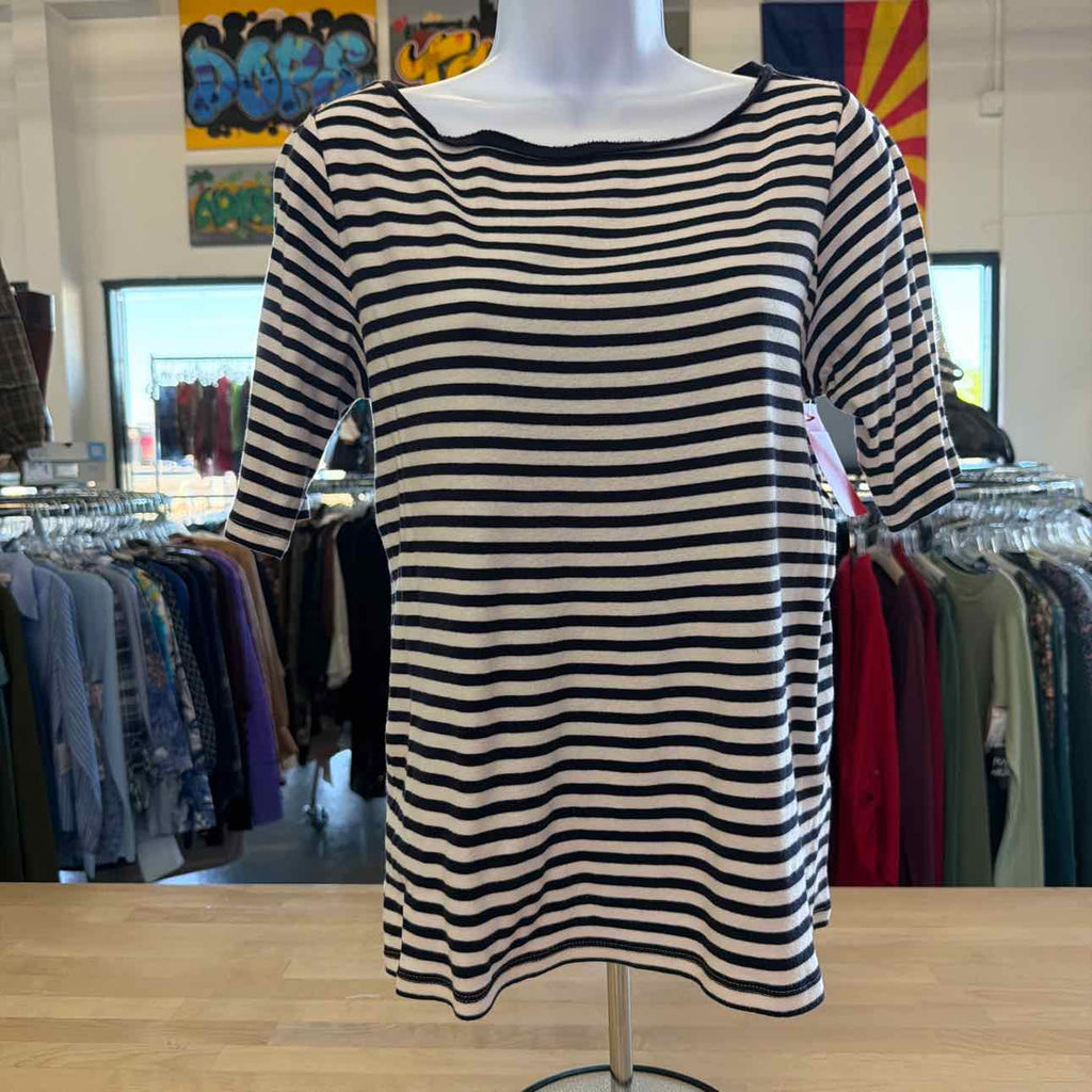 Ann Taylor Size L White & Blue Preloved Blouse