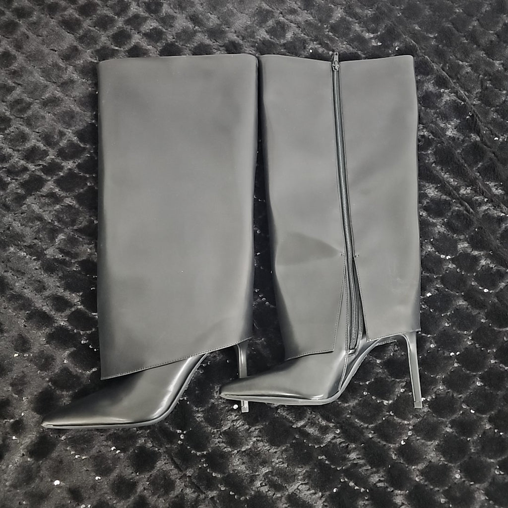 INC Shoe Size 7 Black Skylar Wide-Calf Fold Over Cuffed Knee High Boots NWT