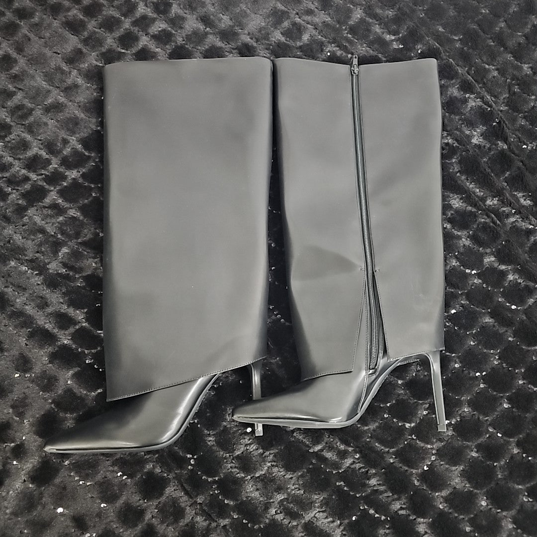 INC Shoe Size 7 Black Skylar Wide-Calf Fold Over Cuffed Knee High Boots NWT