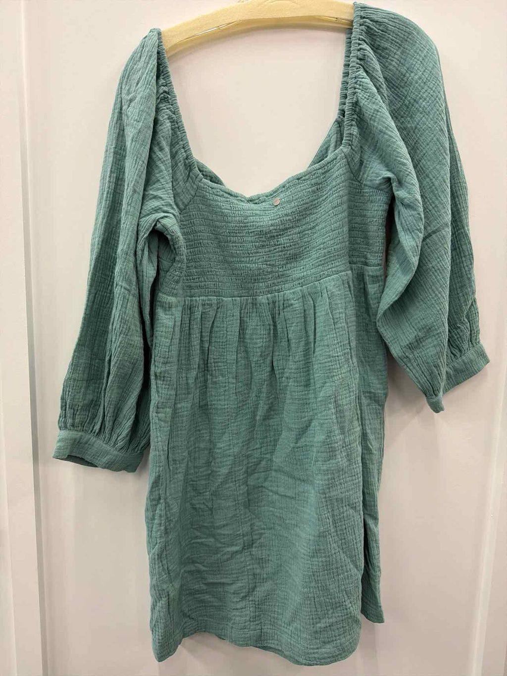 ROXY Mini Dress Sz xl  Mineral Blue V-Neck Peasant Sleeves New with Tags