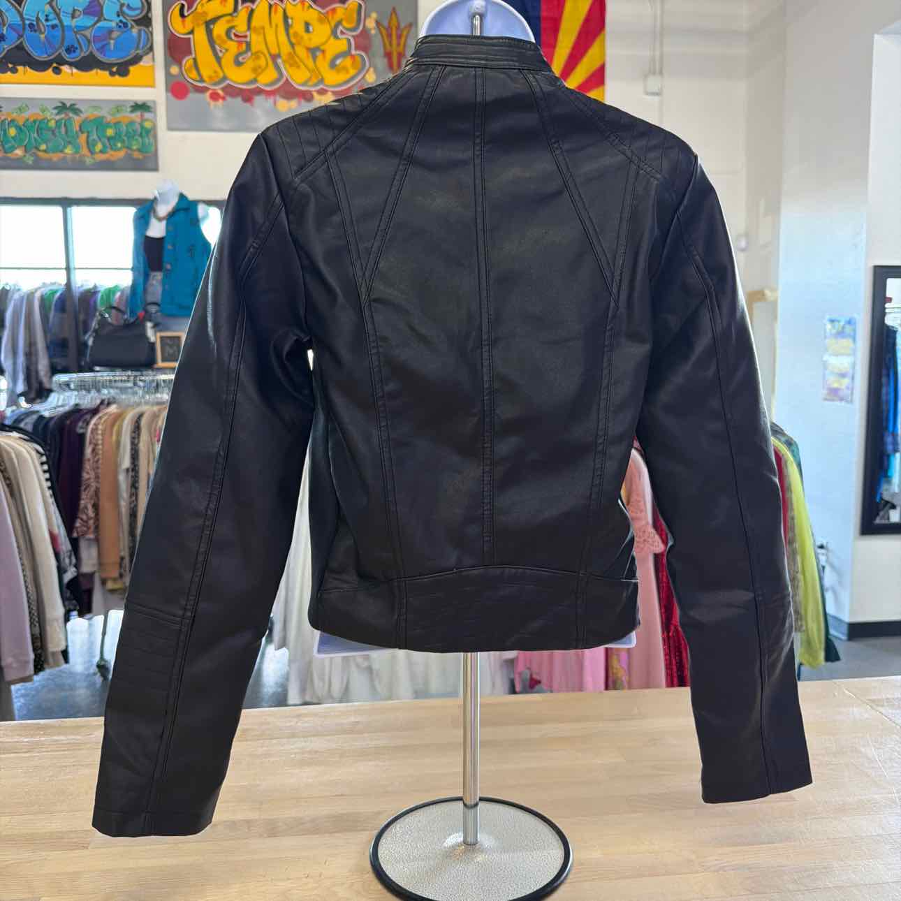 Miss Posh Size XS Black Leather Preloved Jacket