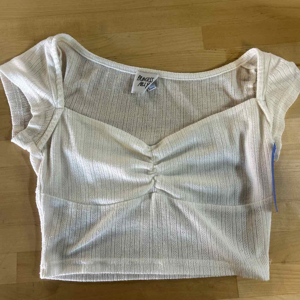 Princess Polly Size 2 White Preloved T-Shirt SS