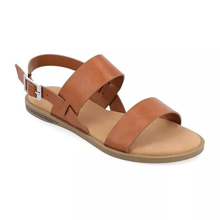 Journee Size 9 Wide Womens Lavine Slingback Strap Flat Sandals Tan