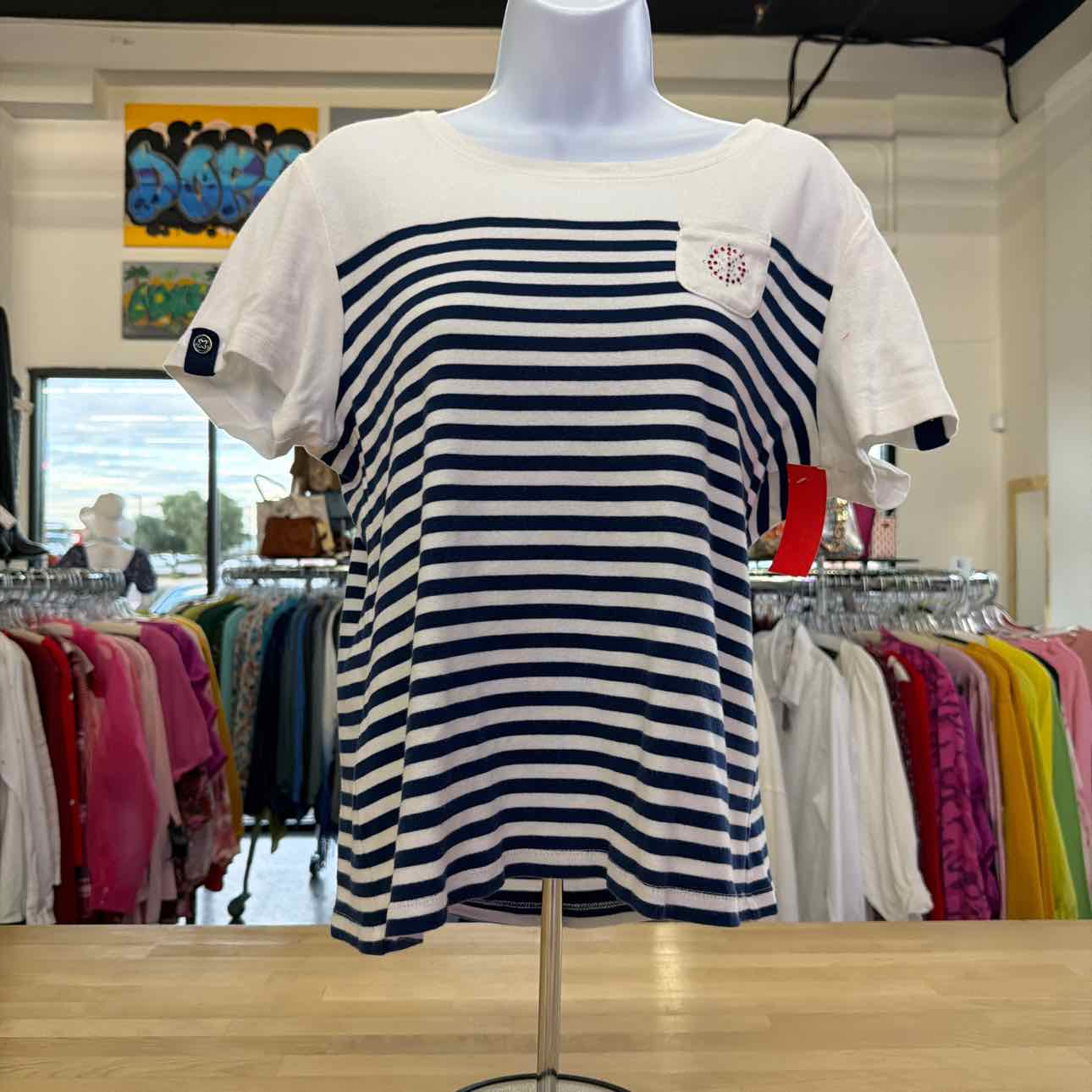Karen Scott Size PL White/Blue Preloved T-shirt