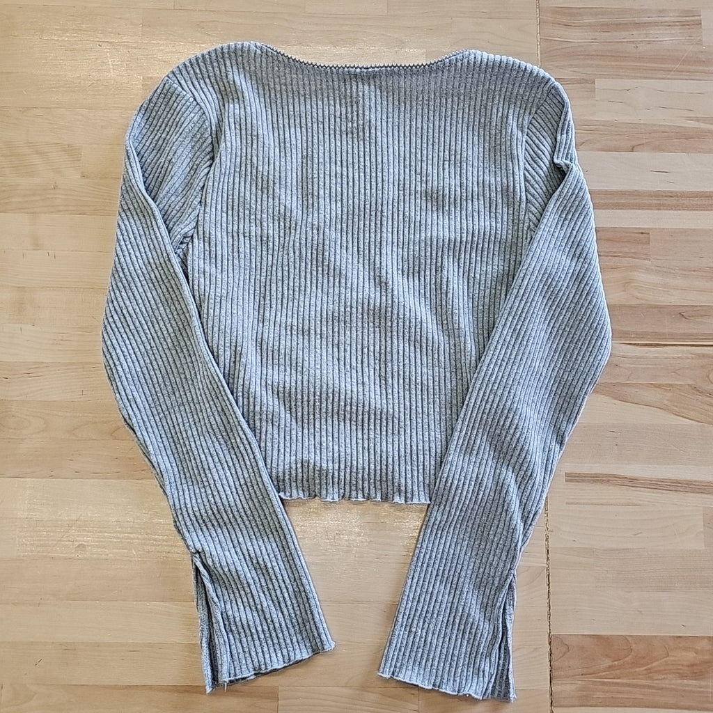 Planet Heart Juniors' Surplice-Neck Ribbed Long Sleeve Top - Medium Heather
