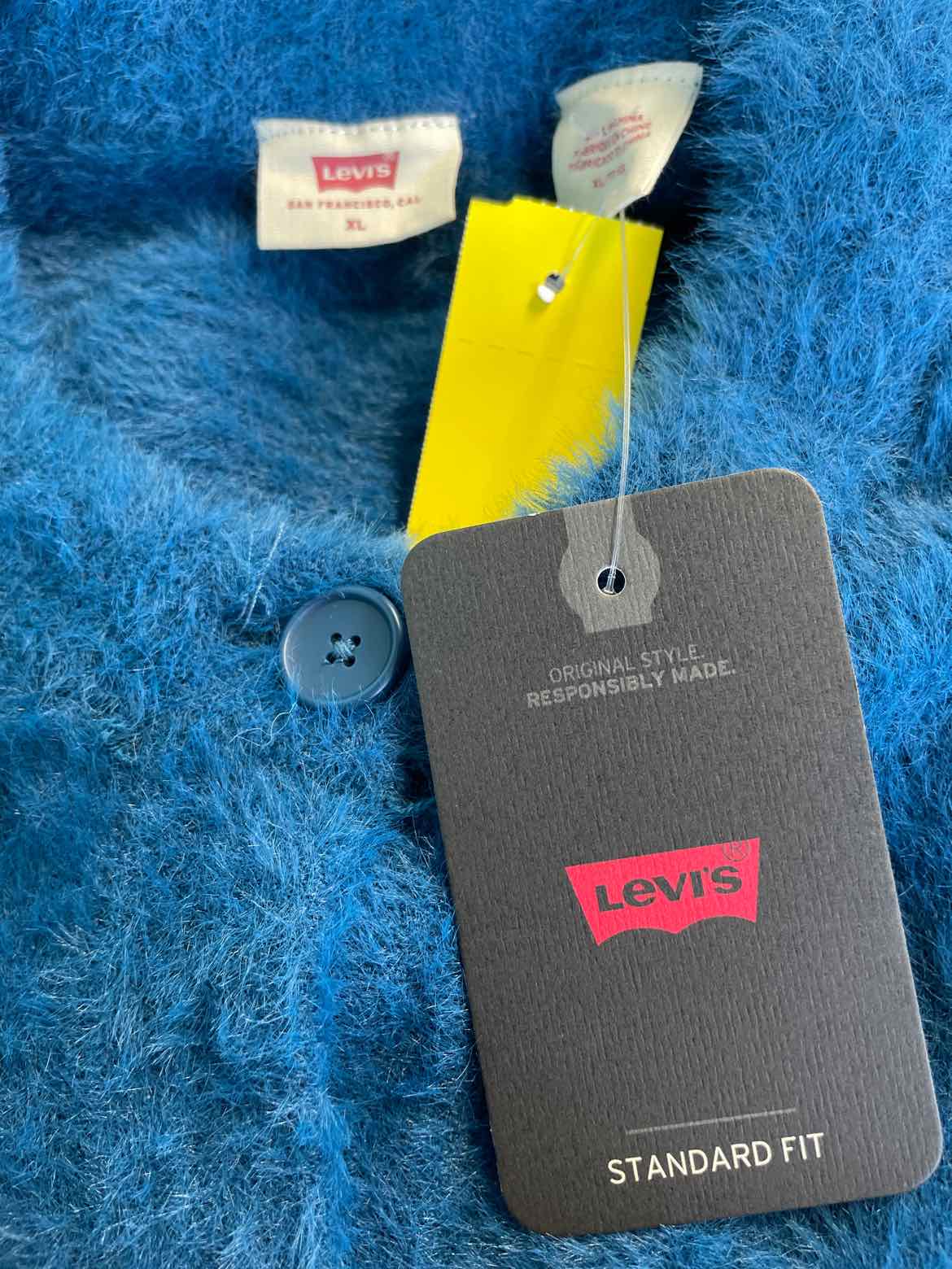 Levi's Size XL Cat Fuzzy Drop-Shoulder Cropped Cardigan - Gibralter Sea