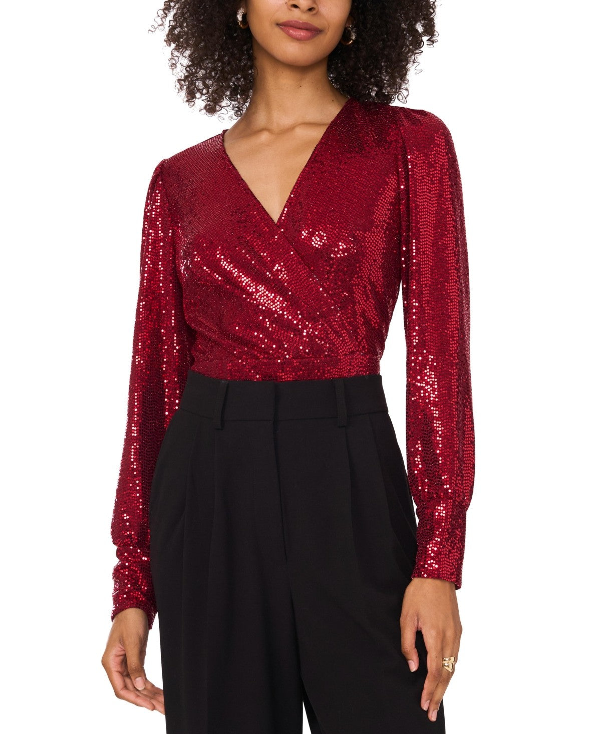 Vince Camuto Womens Metallic Nylon Wrap Top