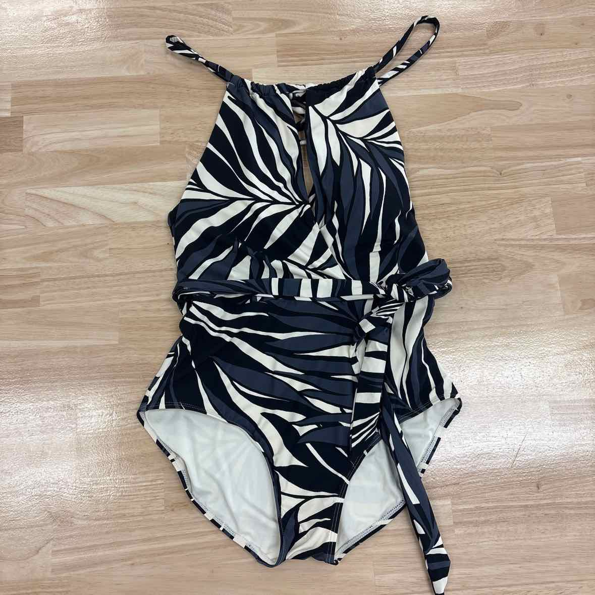 Anne Cole Women's Printed High-Neck Belted One-Piece Swimsuit - Black White