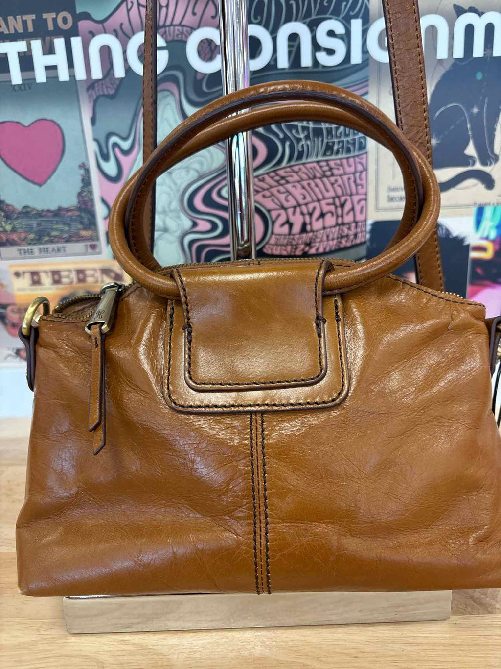 Hobo Brown Polished Leather Preloved Handbag