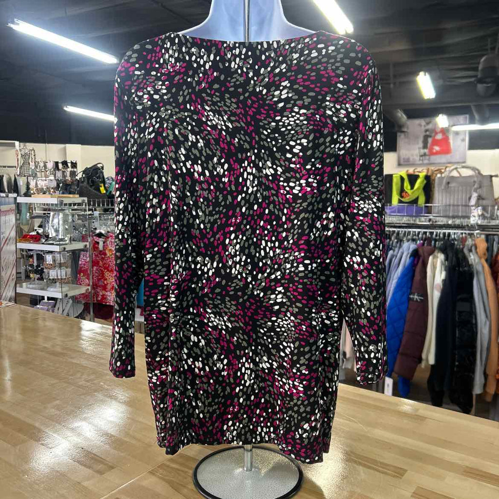Chico's Size 2 Black Purple Preloved Blouse LS