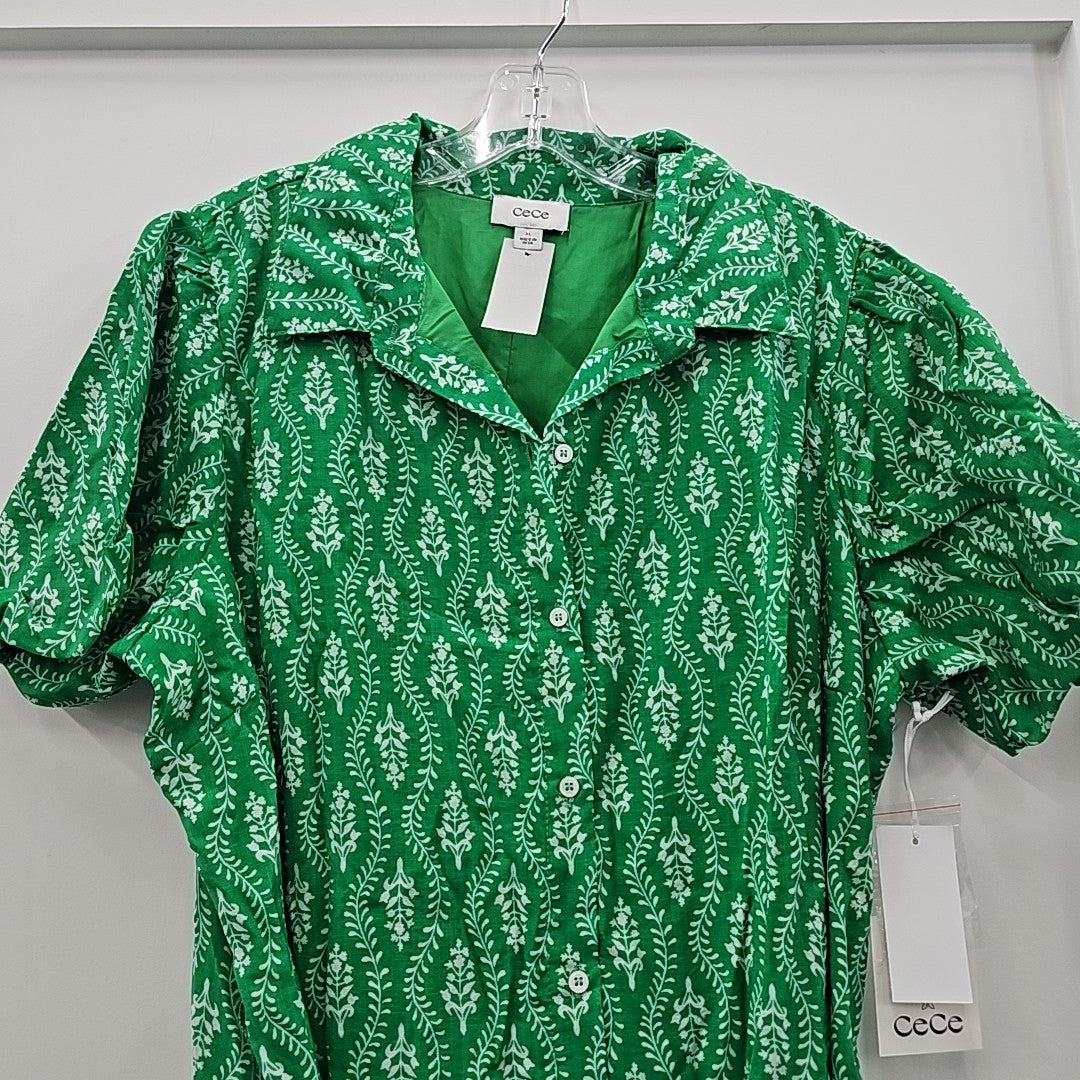 CeCe Flowy Shirt Dress with Waist Tie