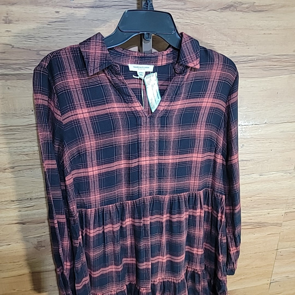 beach lunch lounge Size S Black & Coral Orange Plaid Mini Shirtdress N Sweet Repeats beach lunch lounge Size S Black & Coral Orange Plaid Mini Shirtdress N Sweet Repeats