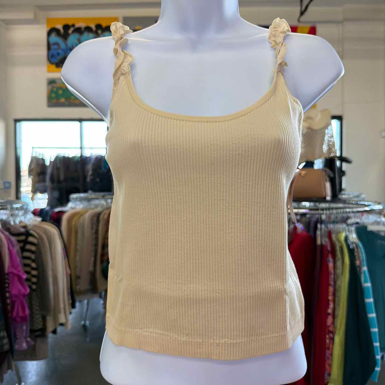 Hippie Rose Juniors' Ruffle Strap Seamless Tank - Bone