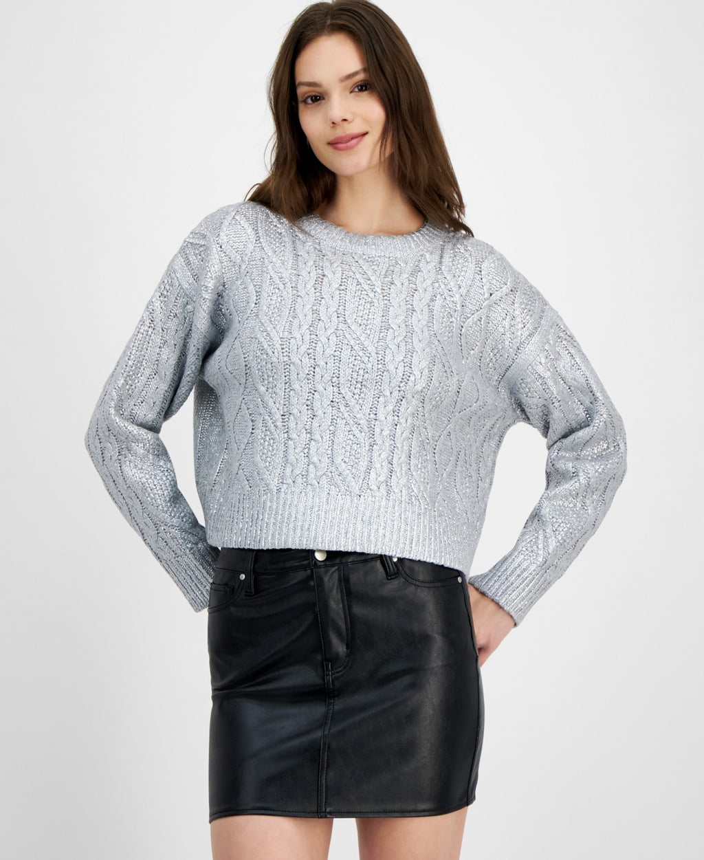 Hooked up by Iot Juniors' Shine Cable-Knit Crewneck Sweater