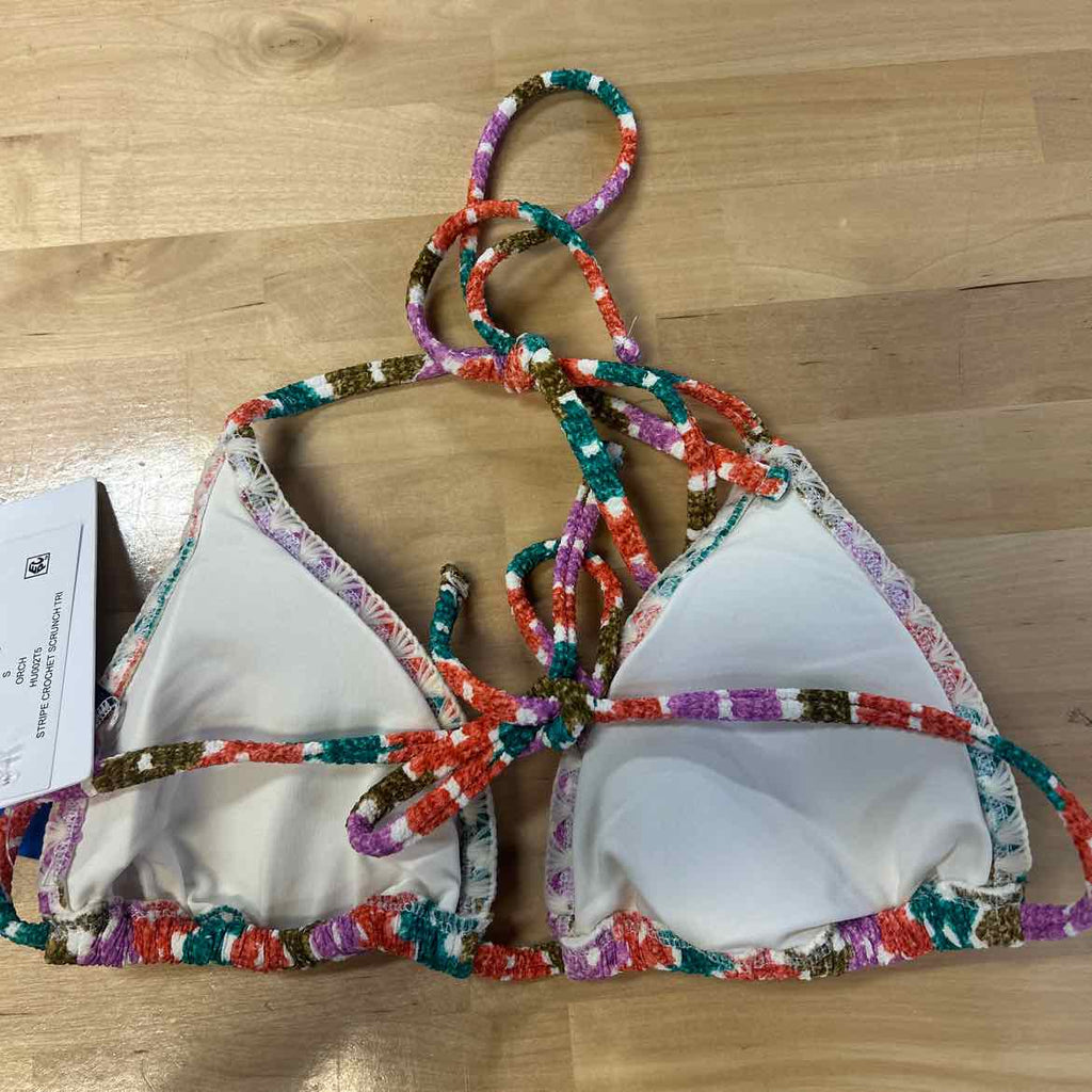 Hurley Size S Printed Stripe Crochet Scrunch Classic Tri Womens Bikini Top