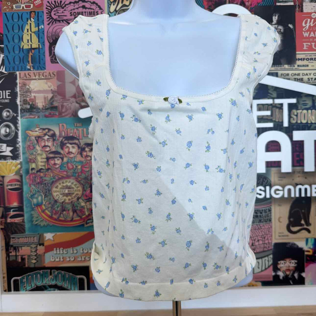 hippie rose Size L Pointelle Ditsy Print Seamless Tank - White Ditsy