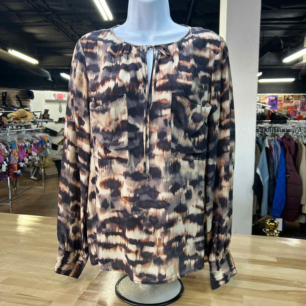 BCBG Size M Black Brown Preloved Blouse LS