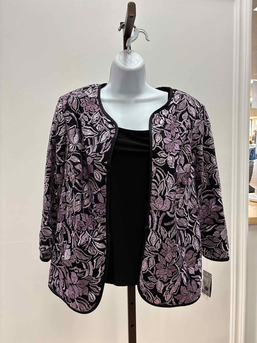 Alex Evenings Women's Scoop-Neck Tank & Embroidered Jacket - Black/Purple