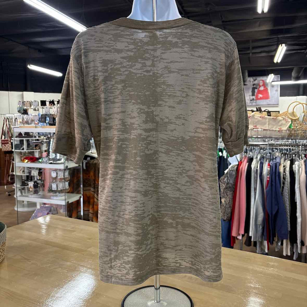 Boston Proper Size L Olive Green & Blue Canvas T-Shirt SS
