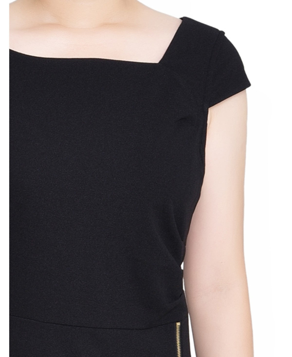 NY Collection Size PL Petite Cap Sleeve Exposed Zipper Dress - Black