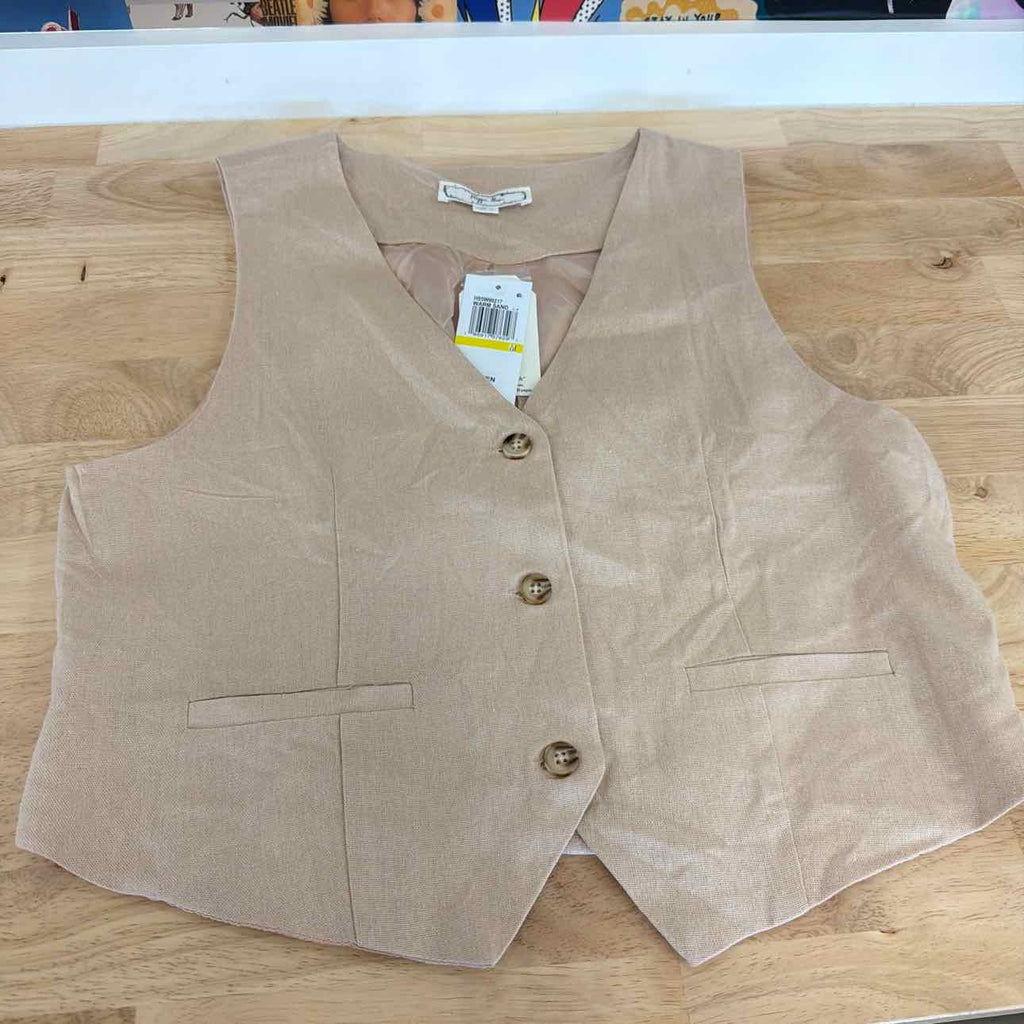 Hippie Rose Juniors' Sleeveless Linen Vest - Warm Sand