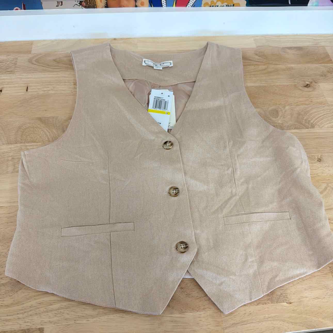 Hippie Rose Juniors' Sleeveless Linen Vest - Warm Sand
