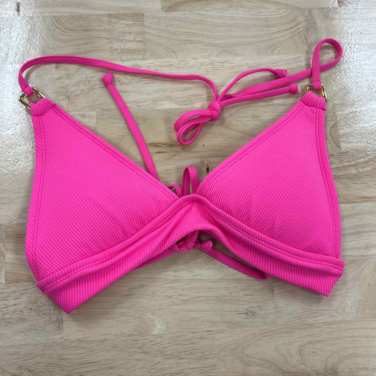 Becca Women's Modern Edge Textured Rib Halter Bikini Top - Pink Glo
